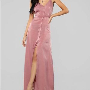 FASHION NOVA Mauve Satin Button down maxi dress in Pink Size XS